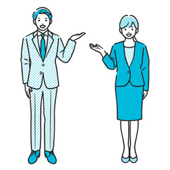 案内する男性と女性