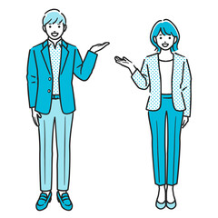 案内する男性と女性