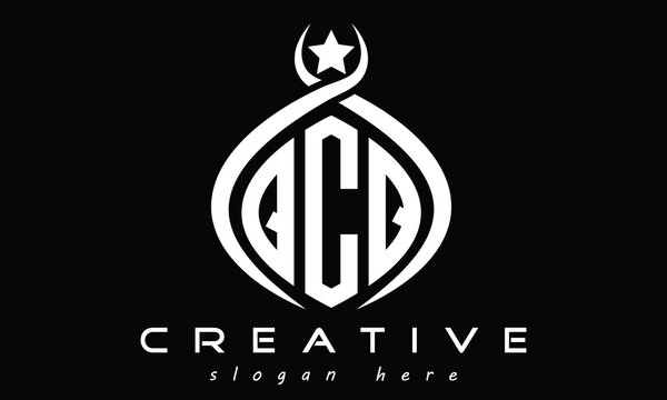 QCQ curved oval three letters monogram initial geometric minimalist modern creative logo design vector