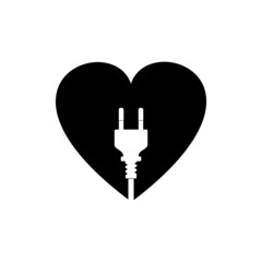 Heart with electric plug icon isolated on white background