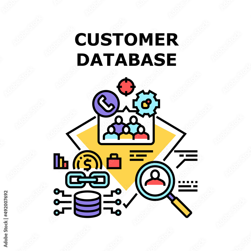 Aufkleber customer database vector icon concept. customer database phone number and e-mail address private inf