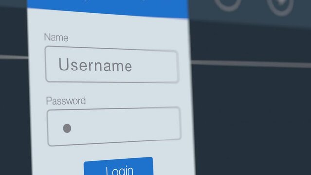 login account, close-up of a computer screen, enter username and password for login (3d render)