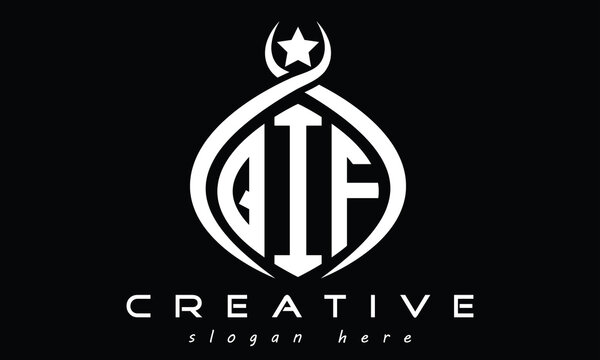 QIF curved oval three letters monogram initial geometric minimalist modern creative logo design vector