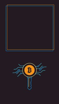 Vertical video of bitcoin symbol on black background.