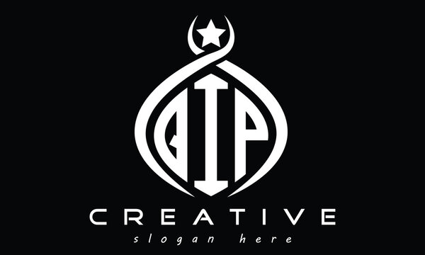 QIP curved oval three letters monogram initial geometric minimalist modern creative logo design vector