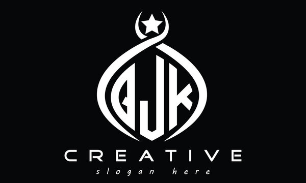 QJK curved three letters monogram initial geometric minimalist modern creative logo design vector