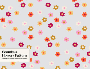 Colorful abstract flowers hippie seamless pattern