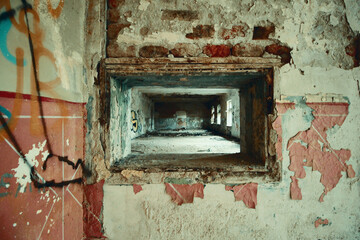 abandoned, grunge wall, portal frame, old wall with window