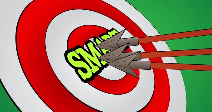 Arrows Hit The Bull's Eye With The Text Smart. Cartoon Animation Stock Video.