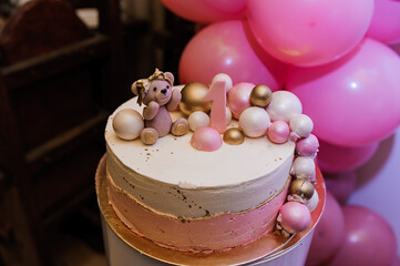 Beautiful children's cake, children's birthday cake, cake close-up and blurred background