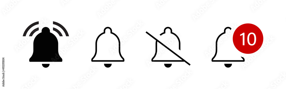 Poster notification bell icon. alarm symbol. incoming inbox message. silent symbol. ringing bells. alarm cl