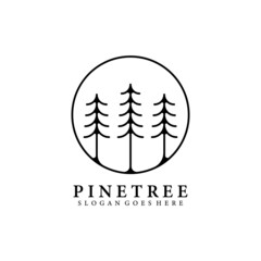 Pine tree spruce fir hemlock Conifer cedar larch forest vintage retro hipster line art Logo vector illustration design