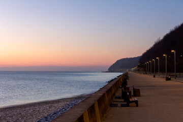 Sunrise over the boulevard in Gdynia