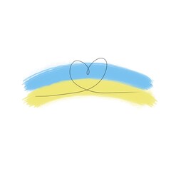 Yellow-blue flag of Ukraine with a heart. glory to Ukraine,