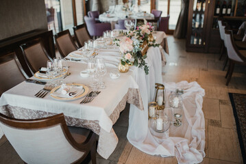 Table setting for an event party or wedding reception stock photo.