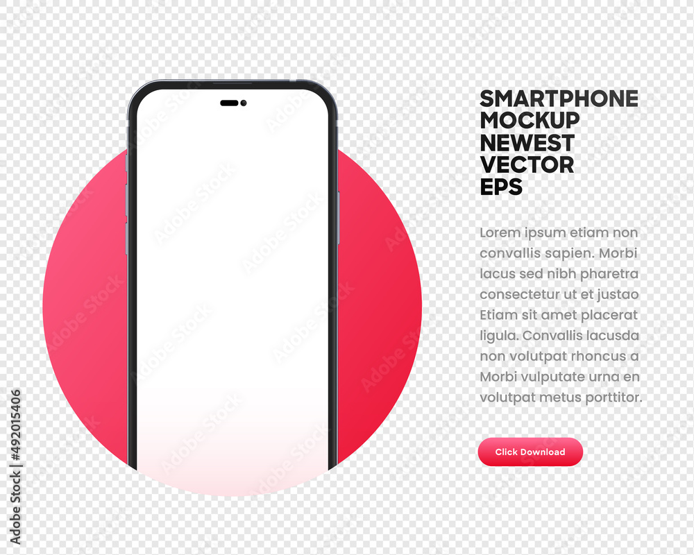 Poster Realistic smart phone mockup mobile isolated vector eps concept with blank touch screens. High detailed 3d vector smartphone in front view ready to show your app design. Template for infographics.