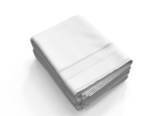 White Folded Towel Mockup on White Background. Folded Towel Isolated. Bathroom textiles. 3d rendering