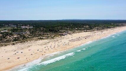 amazing aerial view of beach of Pego in sunny day