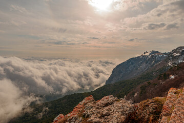 View of the clouds from the height of the mountain