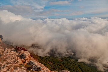 View of the clouds from the height of the mountain
