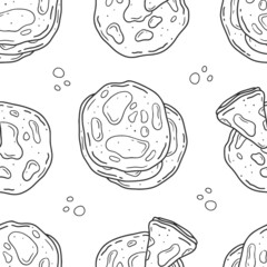 Seamless pattern print with pancakes in doodle style. Illustration background.