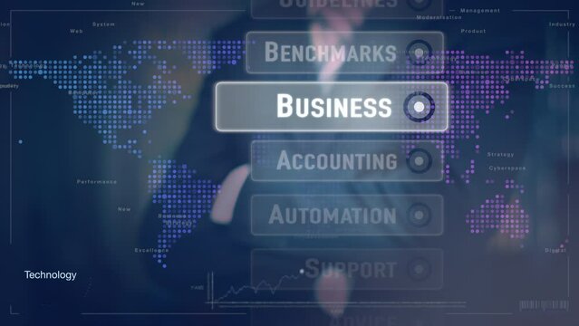 Automation. A businessman selecting an Automation business concept on a futuristic screen.