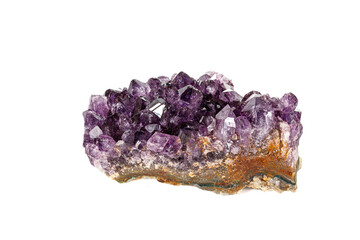 Amethyst Crystal Druse  macro mineral on white background close up