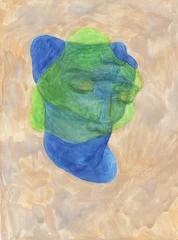 Rolgordijnen watercolor painting. abstract human mask. illustration.   © Anna Ismagilova