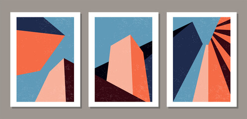 Set of contemporary geometry architecture posters in mid century modern style - obrazy, fototapety, plakaty