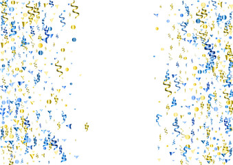 Abstract confetti banner background in blue and yelllow national ukranian colors. Isolated on the white.