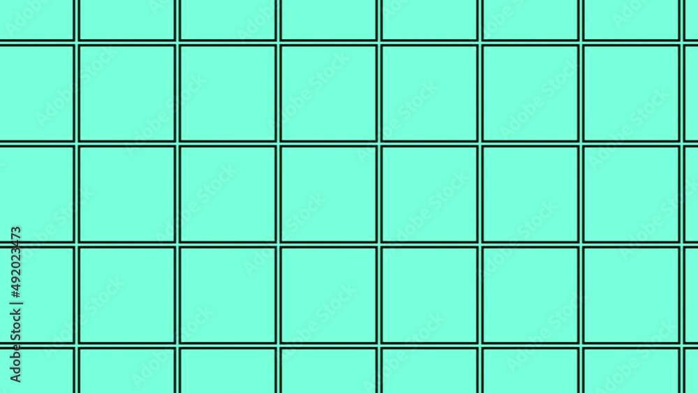 Poster graphic design of small cubes in green color forming a graphic mesh in panoramic motion