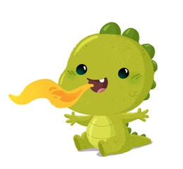 Fire breathing baby dragon illustration