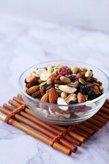 close up of many mixed nuts 