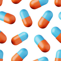 Medical pills icons seamless pattern. Healthcare high quality 3D render background illustration.