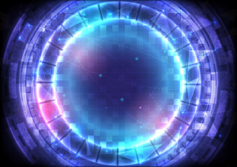 Futuristic Sci-Fi glowing HUD circle. Abstract hi-tech background. Hologram of head-up display interface. Time machine technology for web, placeholder and landing page. Teleport gate