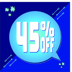 -45 percent discount. 45% discount. Up to 45%. Blue banner with floating balloon for promotions and offers. Up to. Vector