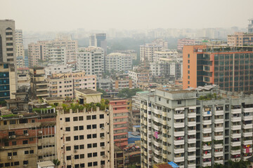 Fototapeta na wymiar high angle view of dhaka city residential and financial buildings at sunny day 