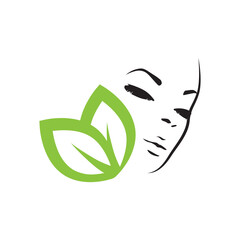 woman face with leaves