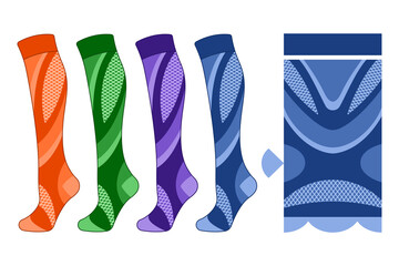 set sports compression socks mockup pattern template isolated
