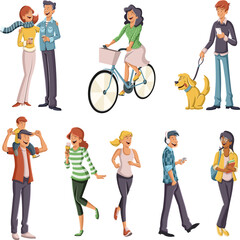 Obraz premium Group of cartoon business people standing on yellow background