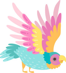 Parrot with Bright Feathers and Beak as Exotic Bird with Colorful Plumage