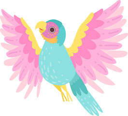 Parrot with Bright Feathers and Beak as Exotic Bird with Colorful Plumage