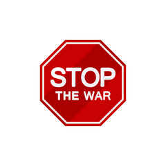 Stop war sign on red background. Vector icon. 