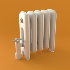 Monochrome Vintage Radiator on Orange Background, 3d Rendering