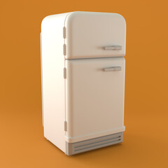 Monochrome Vintage Refrigerator, on Orange Background, 3d Rendering