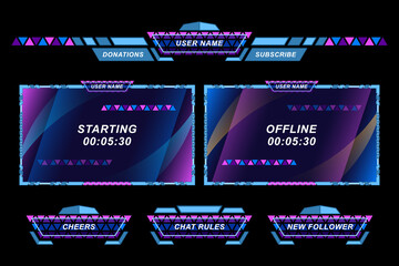 Set futuristic stream overlay geometric frames template