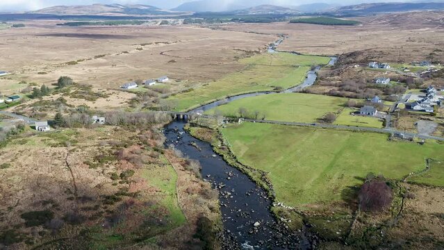Aerial view of the mouth of the Owenea river by Ardara in County Donegal - Ireland