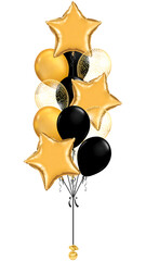 Bouquet of balloons in black gold color pastel chrome  confetti