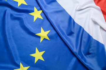 Flags of European Union and France as background, closeup - obrazy, fototapety, plakaty