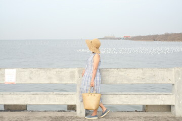 asian woman travel at Bang Pu, Samut Prakan Province, Thailand